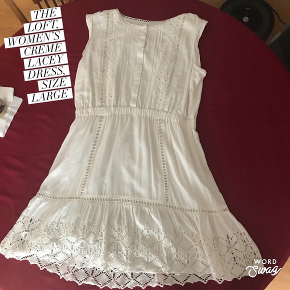 LOFT Sleeveless Cream Lace Dress Size Large - Picture 1 of 1